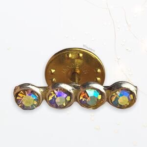 Vintage Mens Formal Event Wedding Glitzy Rhinestone Glam Gold Tone Tie Tack Pin